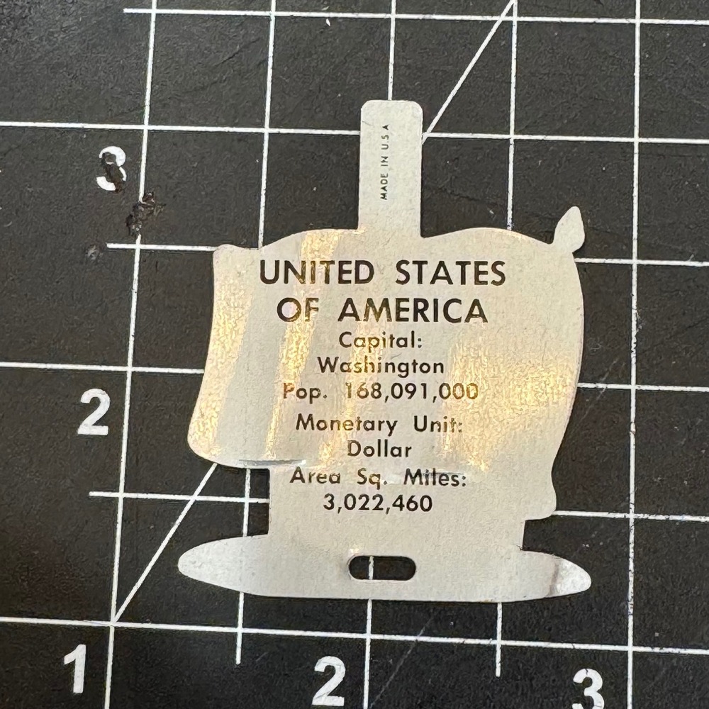 Vintage USA American Flag Tin Litho Tab Pin Patriotic Souvenir Made in USA - Picture 2 of 2